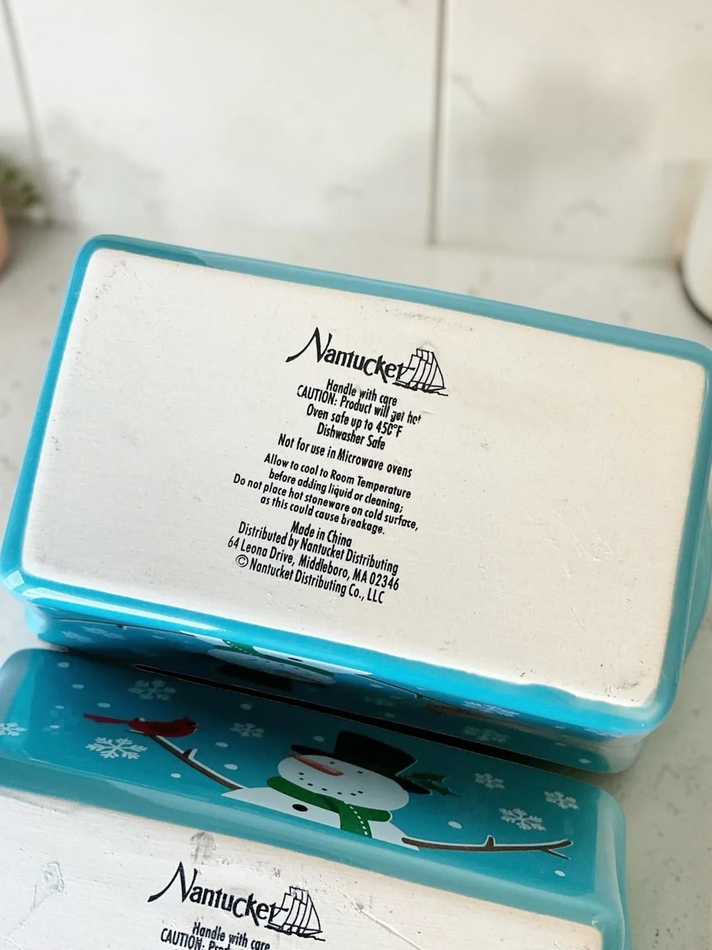 Nantucket Stoneware Mini Baking Loaf Pans Snowman Cardinal